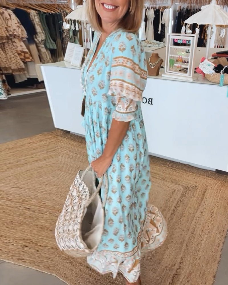 MANA | Rochie Midi Florală Chic cu Guler în V