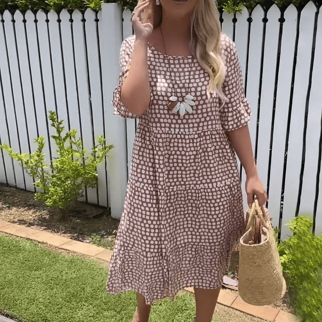 ZORA | Rochie Midi cu Mâneci Scurte în Culoare Nisip