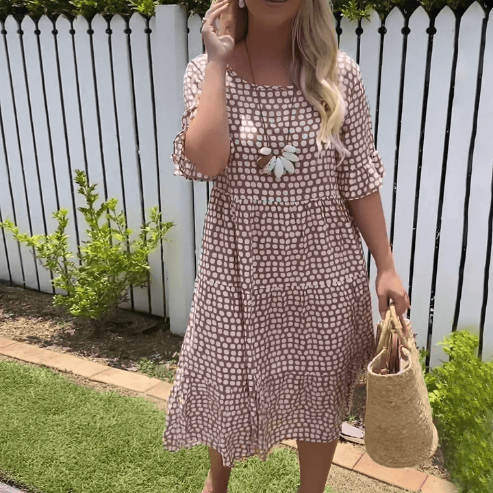 ZORA | Rochie Midi cu Mâneci Scurte în Culoare Nisip