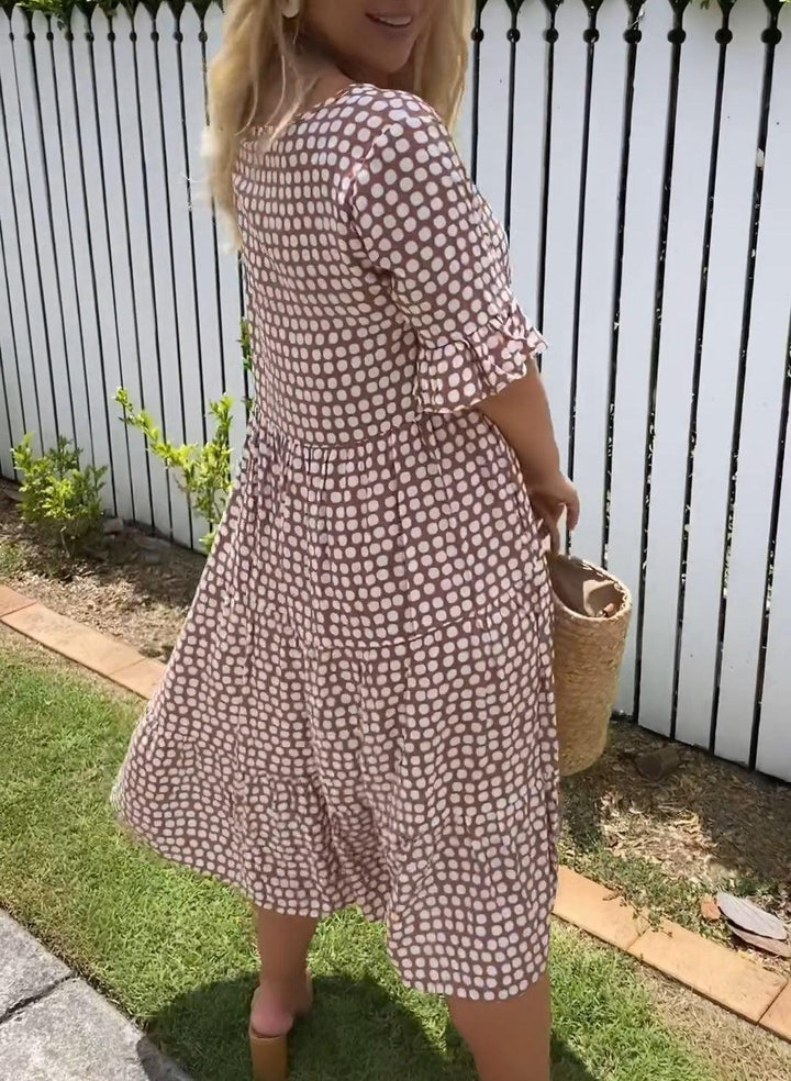 ZORA | Rochie Midi cu Mâneci Scurte în Culoare Nisip