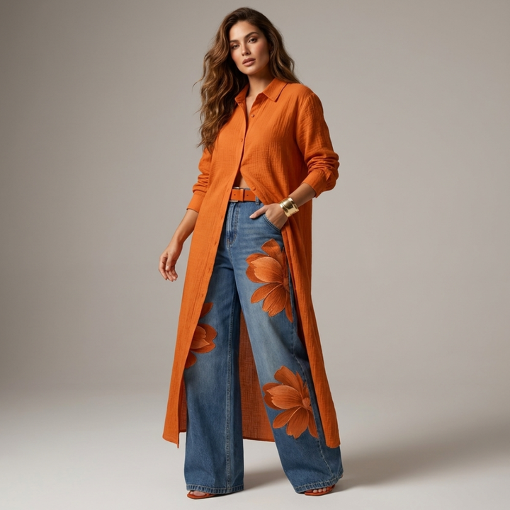 Corina - Set pantaloni și cămașă cu mânecă lungă