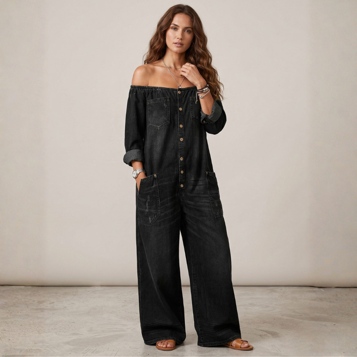 Phoebe - Salopetă din denim cu decolteu adânc
