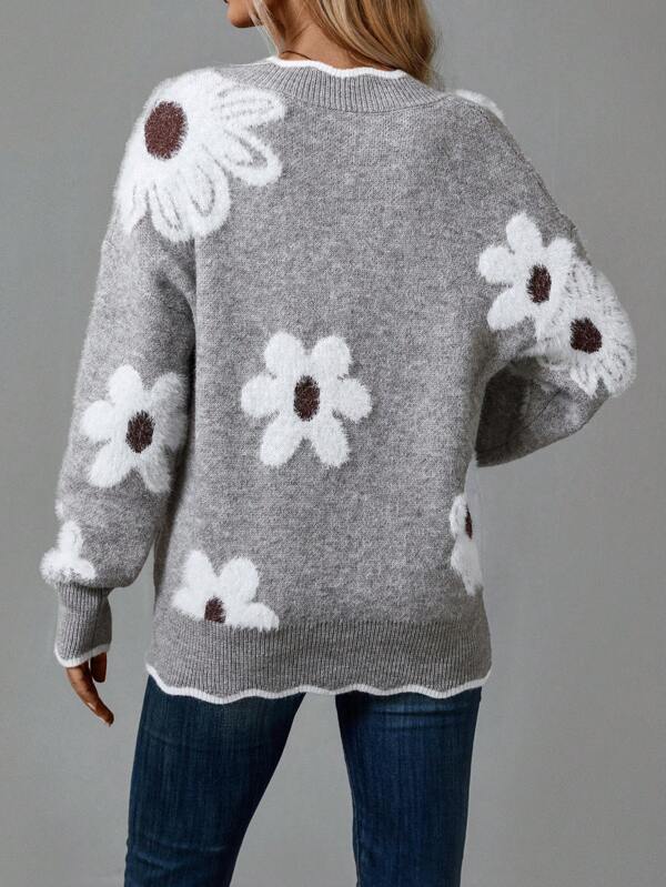 Thea | Pulover floral elegant cu decolteu în V