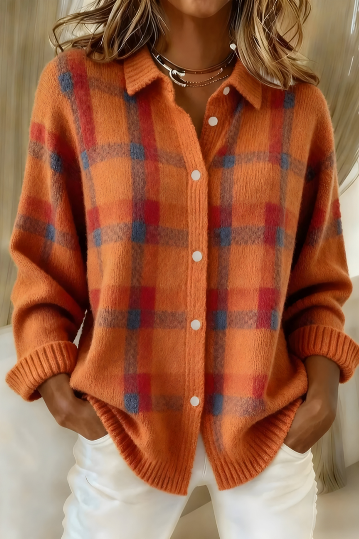 Anca – Cardigan cu Model În Carouri din Tricot Moale