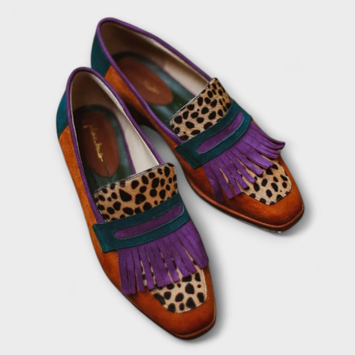 Elena - Pantofi Mocasin Cafea cu Model Leopard