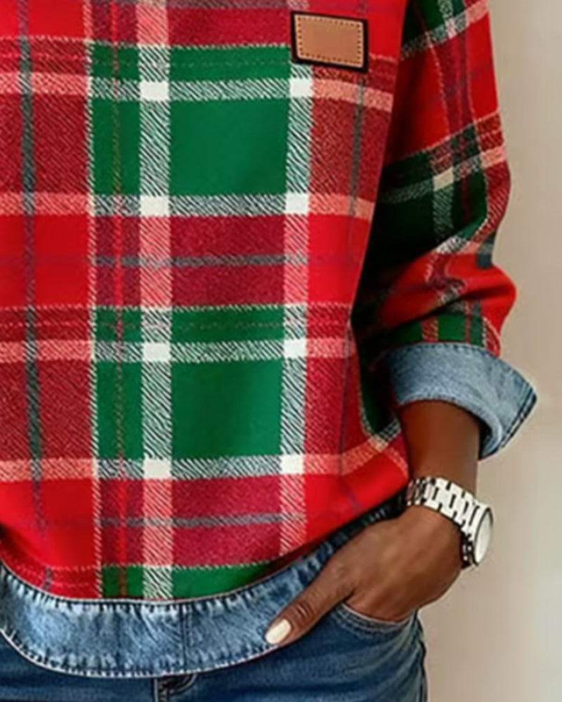 Erica – Hanorac din flanel pentru femei cu detalii din denim