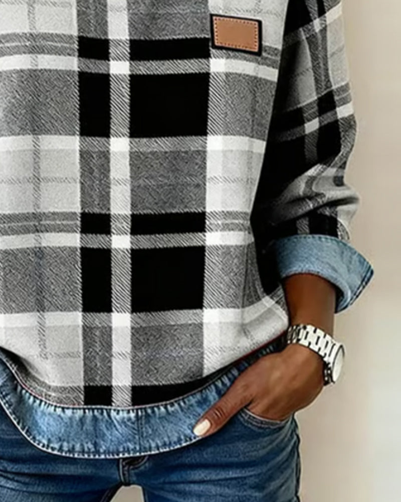 Erica – Hanorac din flanel pentru femei cu detalii din denim