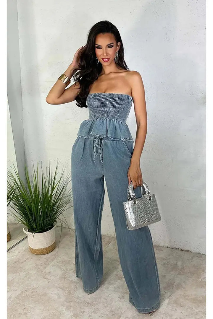 ISLA – SET STILAT DIN DENIM FORMAT DIN DOUĂ PIESĂ