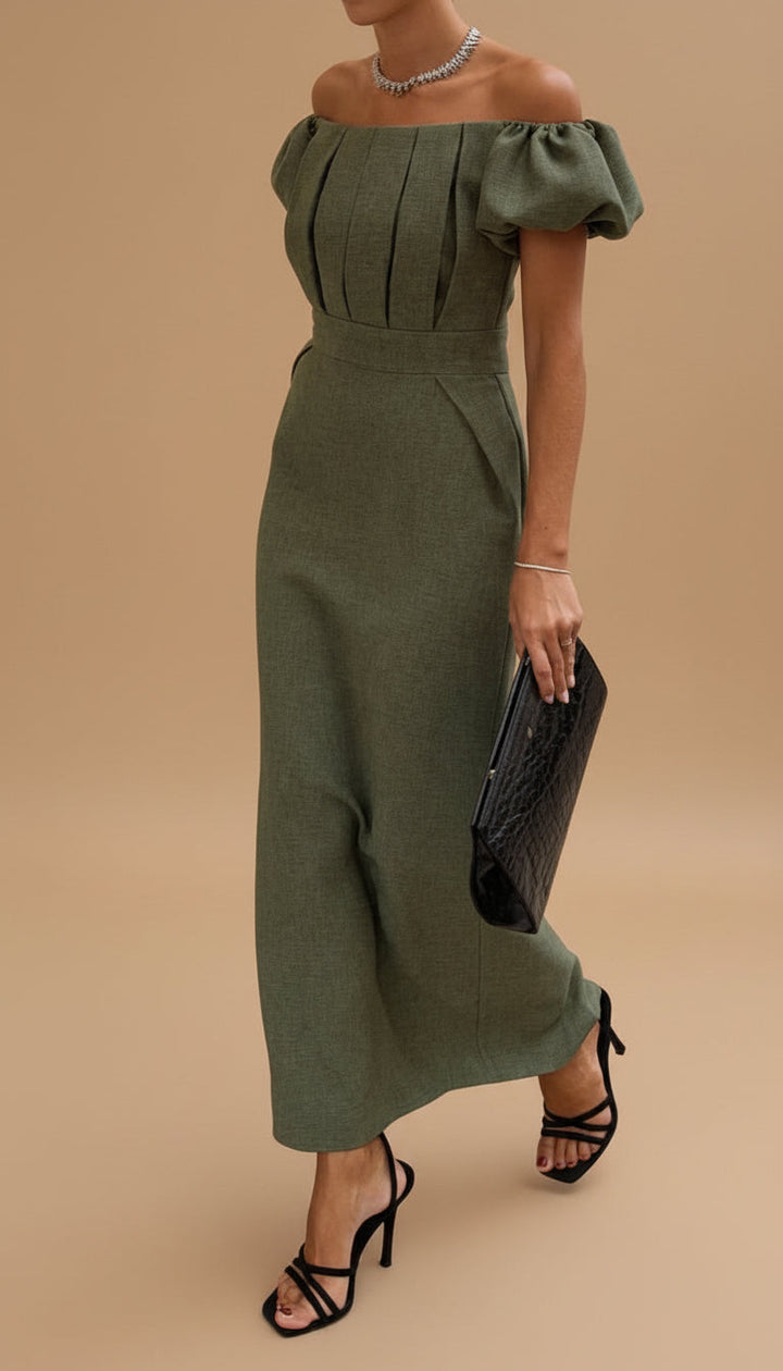 JASMINE | Rochie midi elegantă cu talie evidențiată și stil de seară atemporal