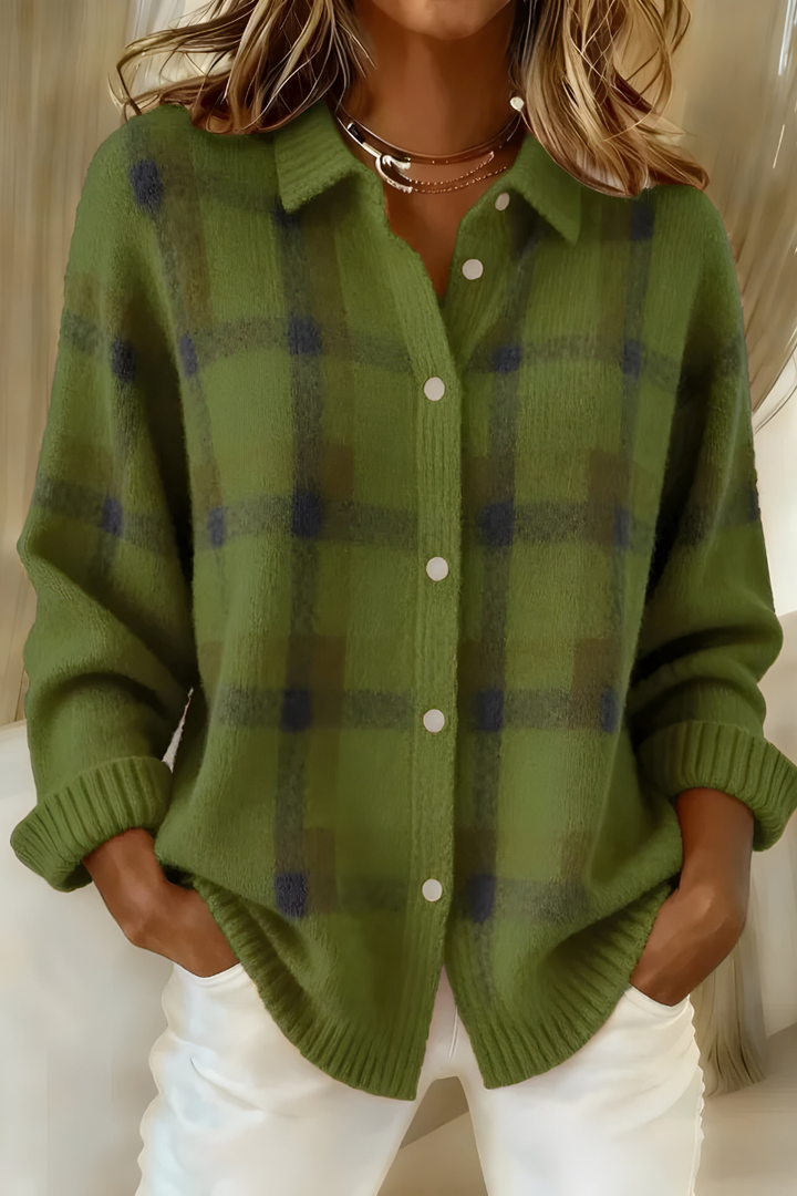 Anca – Cardigan cu Model În Carouri din Tricot Moale