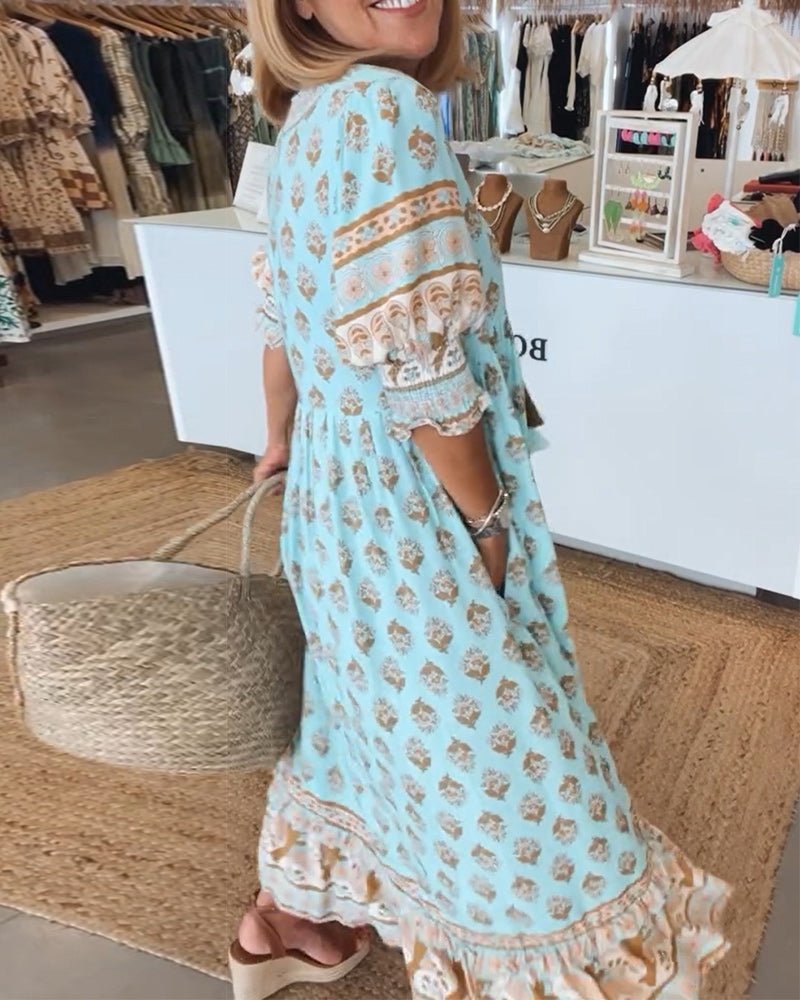 MANA | Rochie Midi Florală Chic cu Guler în V