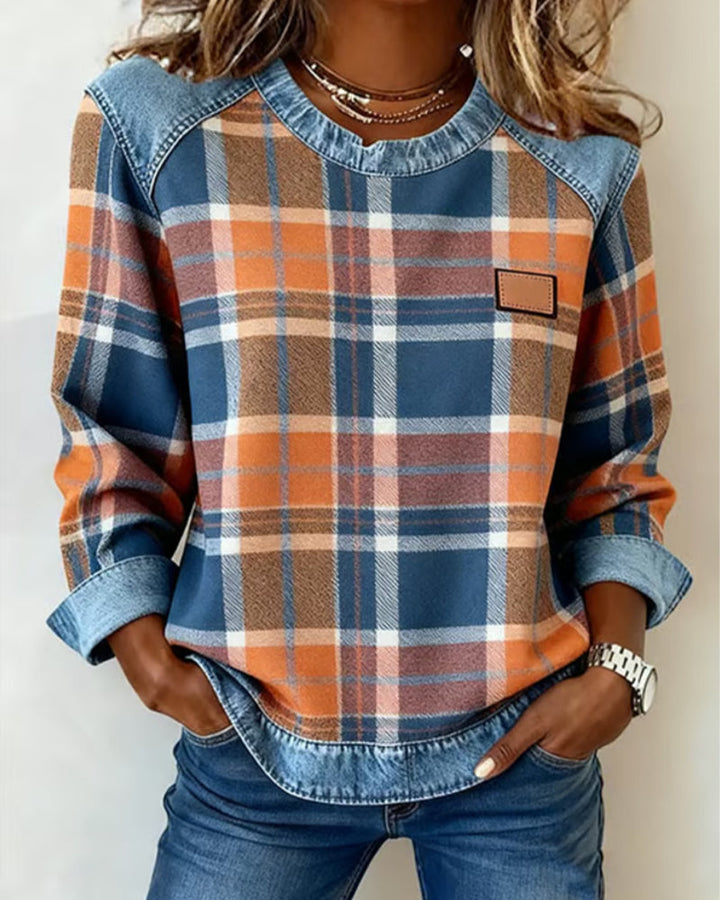 Erica – Hanorac din flanel pentru femei cu detalii din denim