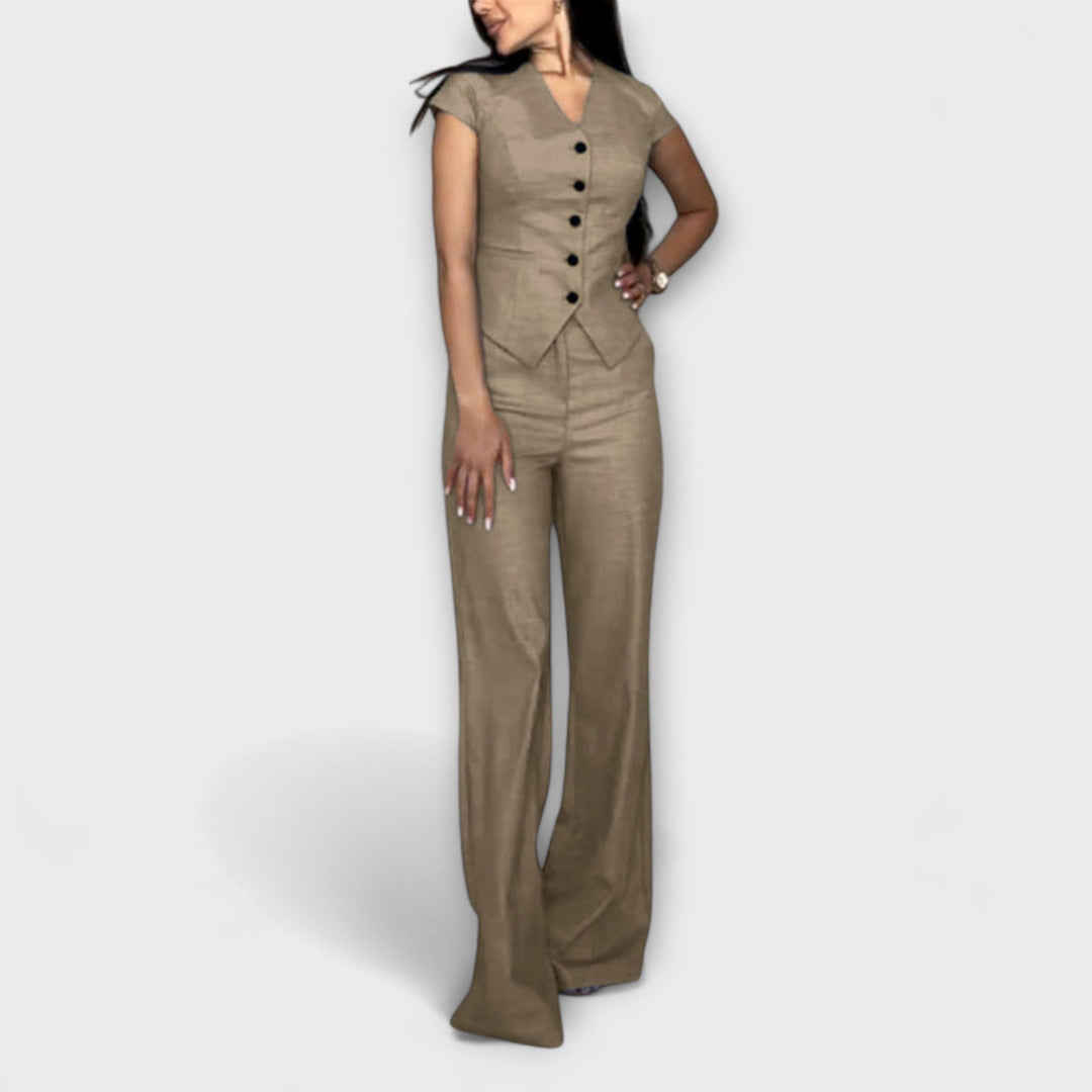 Ivy - Set elegant de top cu decolteu în V și pantaloni