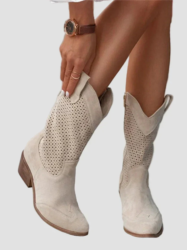 Xenia - Botine Cowboy Moderne din Denim cu Fermuar Pe Lateral