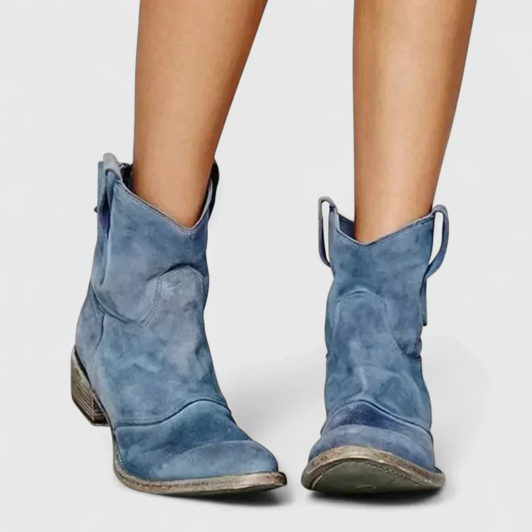 Libertate - Botine stil cowboy în stil retro, până la gleznă, cu un finisaj elegant