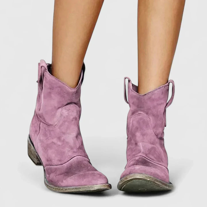Libertate - Botine stil cowboy în stil retro, până la gleznă, cu un finisaj elegant