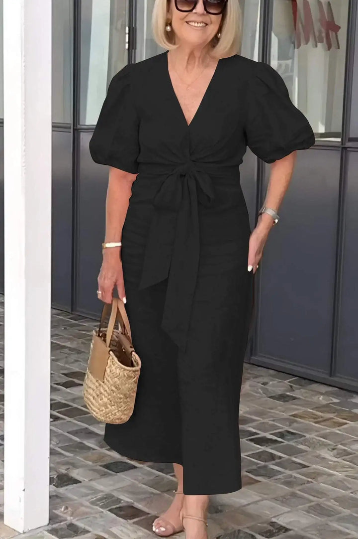 LYNORA | Rochie Midi Elegantă cu Decolteu în V
