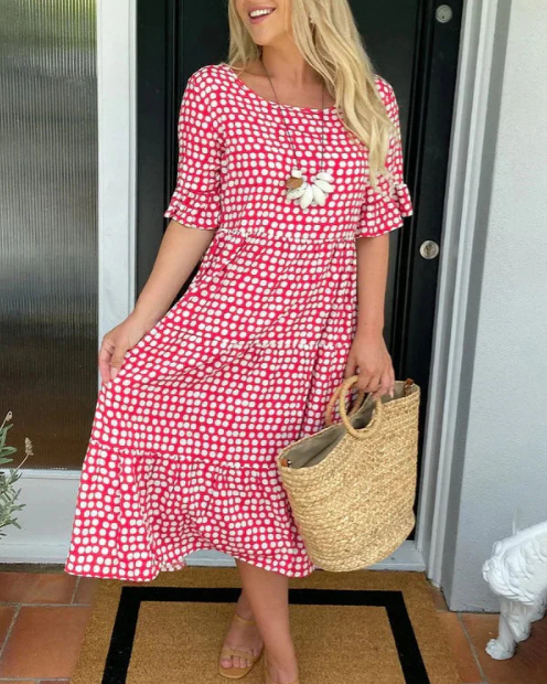 ZORA | Rochie Midi cu Mâneci Scurte în Culoare Nisip