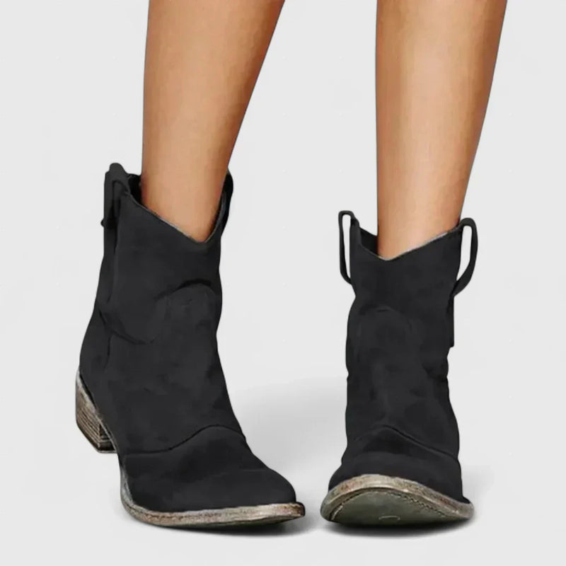 Libertate - Botine stil cowboy în stil retro, până la gleznă, cu un finisaj elegant