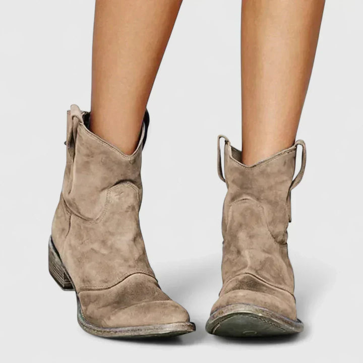 Libertate - Botine stil cowboy în stil retro, până la gleznă, cu un finisaj elegant