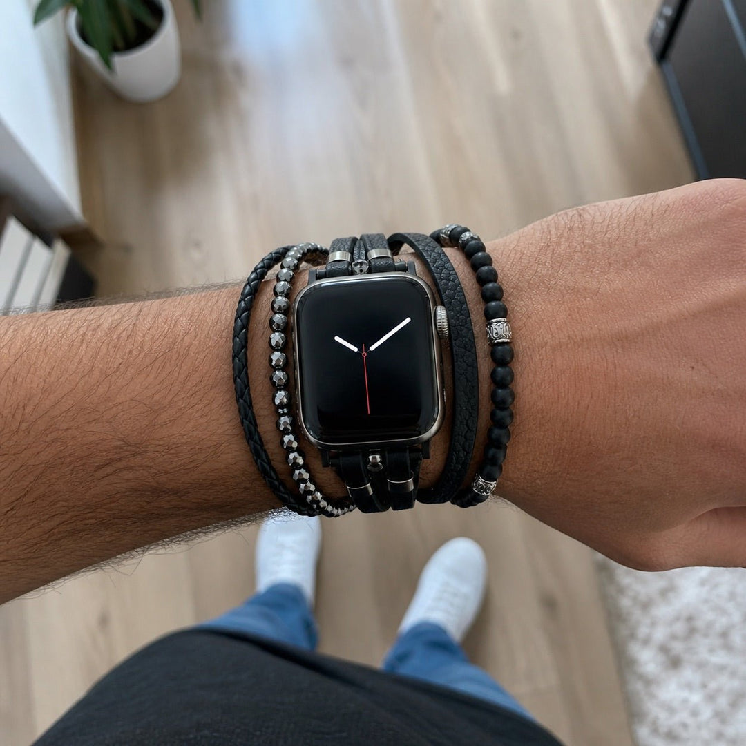 Reyo - Brățară multi-volte pentru Apple Watch, piatră vulcanică, închidere din oțel inoxidabil