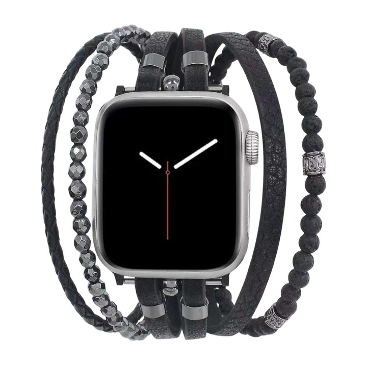 Reyo - Brățară multi-volte pentru Apple Watch, piatră vulcanică, închidere din oțel inoxidabil