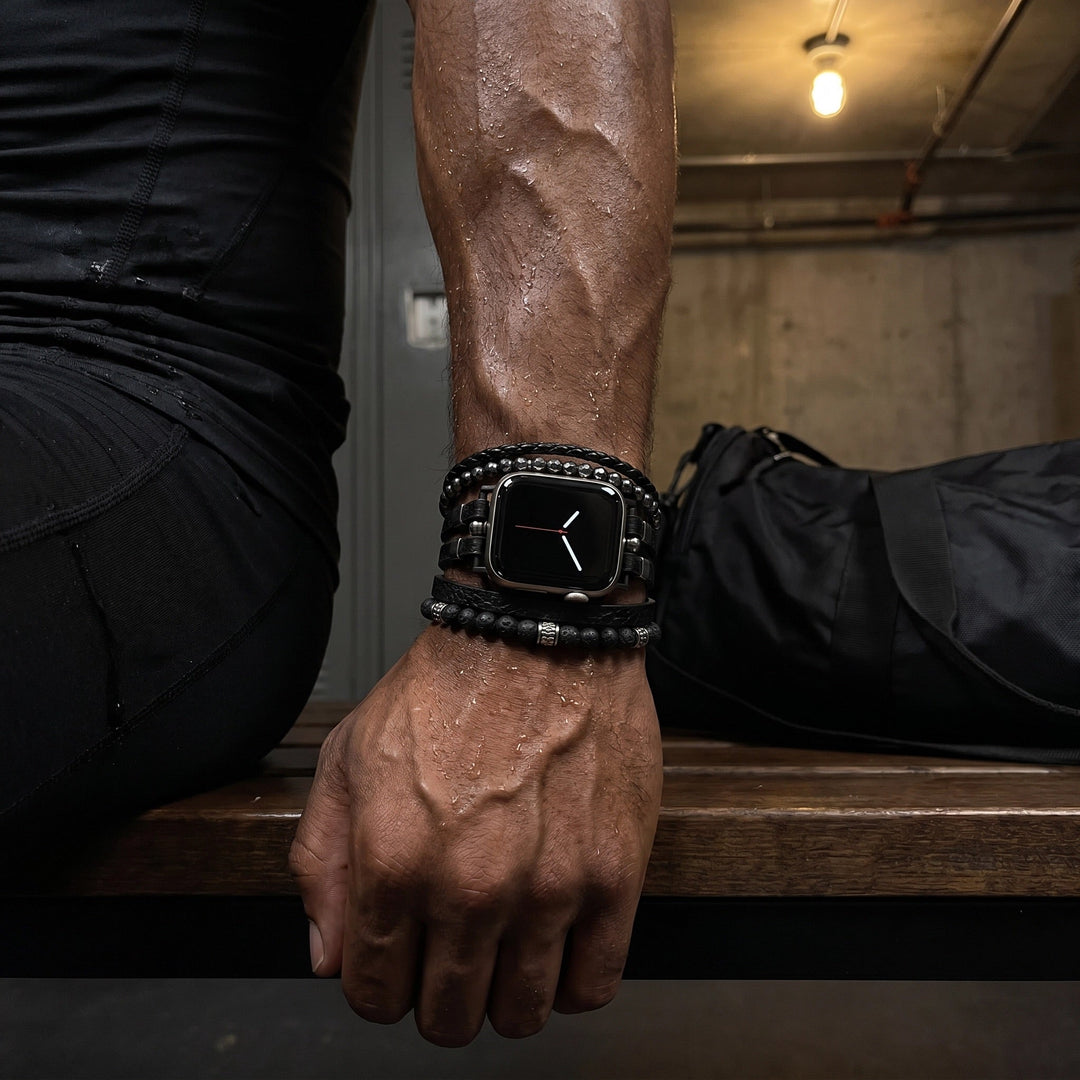 Reyo - Brățară multi-volte pentru Apple Watch, piatră vulcanică, închidere din oțel inoxidabil