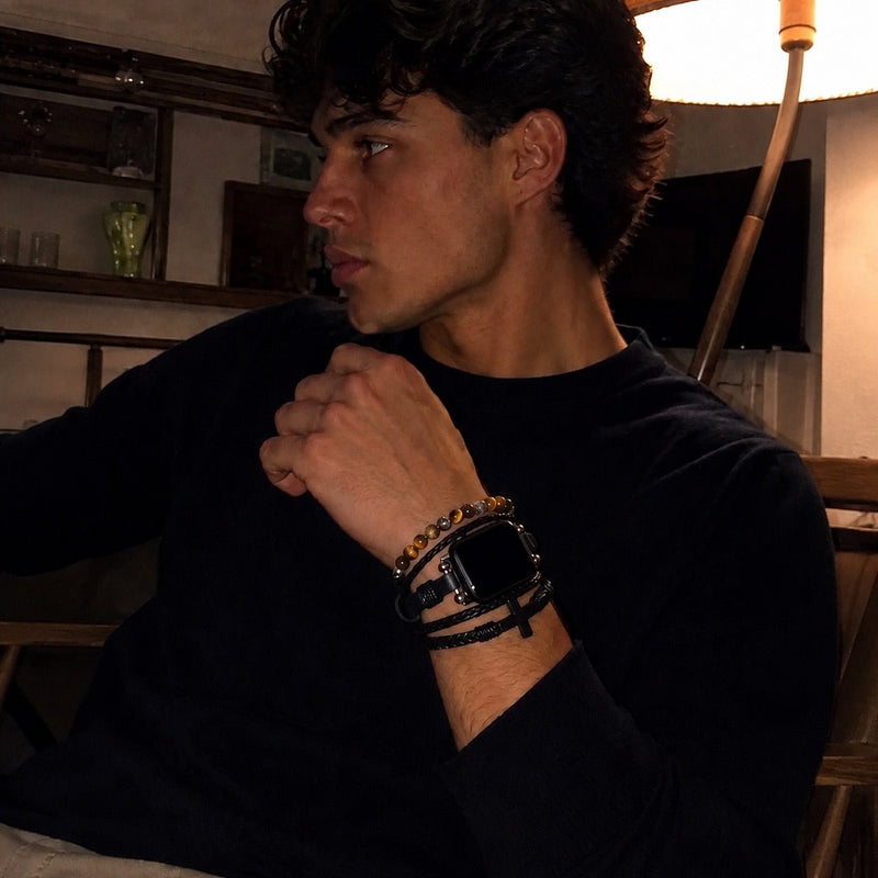 Caleb - Brățară pentru Apple Watch cu multiple rânduri, piele vegană sintetică, închidere ajustabilă
