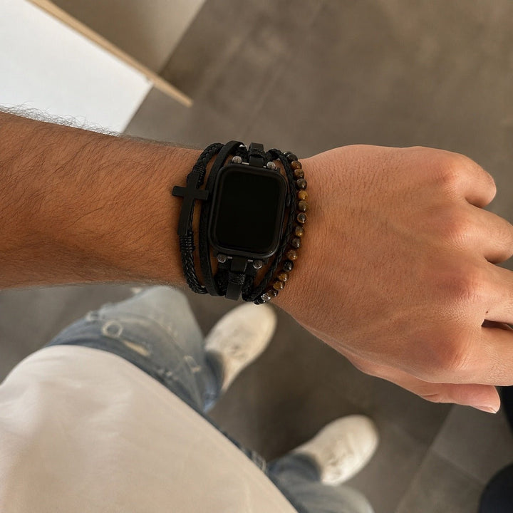 Caleb - Brățară pentru Apple Watch cu multiple rânduri, piele vegană sintetică, închidere ajustabilă