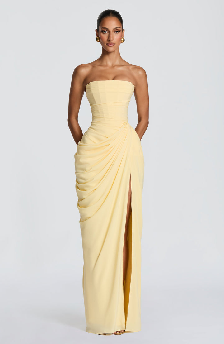Mircea – Rochie Maxi de Gală cu Corset și Drapaj Rafinat