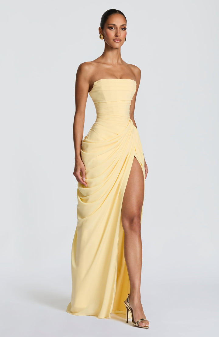 Mircea – Rochie Maxi de Gală cu Corset și Drapaj Rafinat