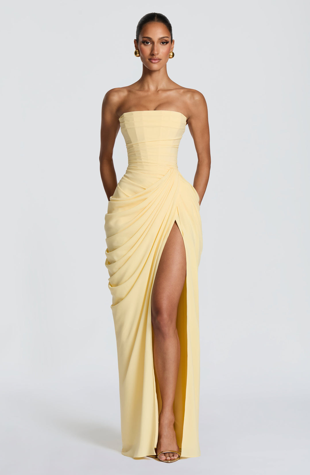Mircea – Rochie Maxi de Gală cu Corset și Drapaj Rafinat