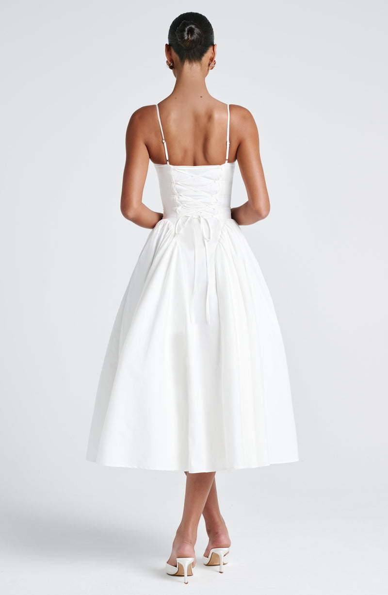 Luminara – Rochie Midi de Damă Elegantă cu Top Ajustat și Fustă Voluminoasă