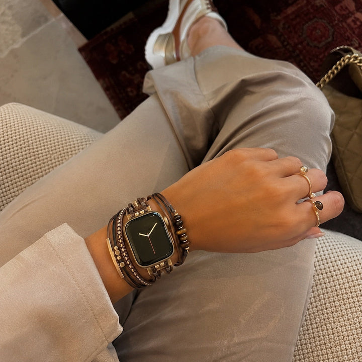 Jaonie - Brățară de ceas pentru femei cu multiple șnururi și pietre verzi