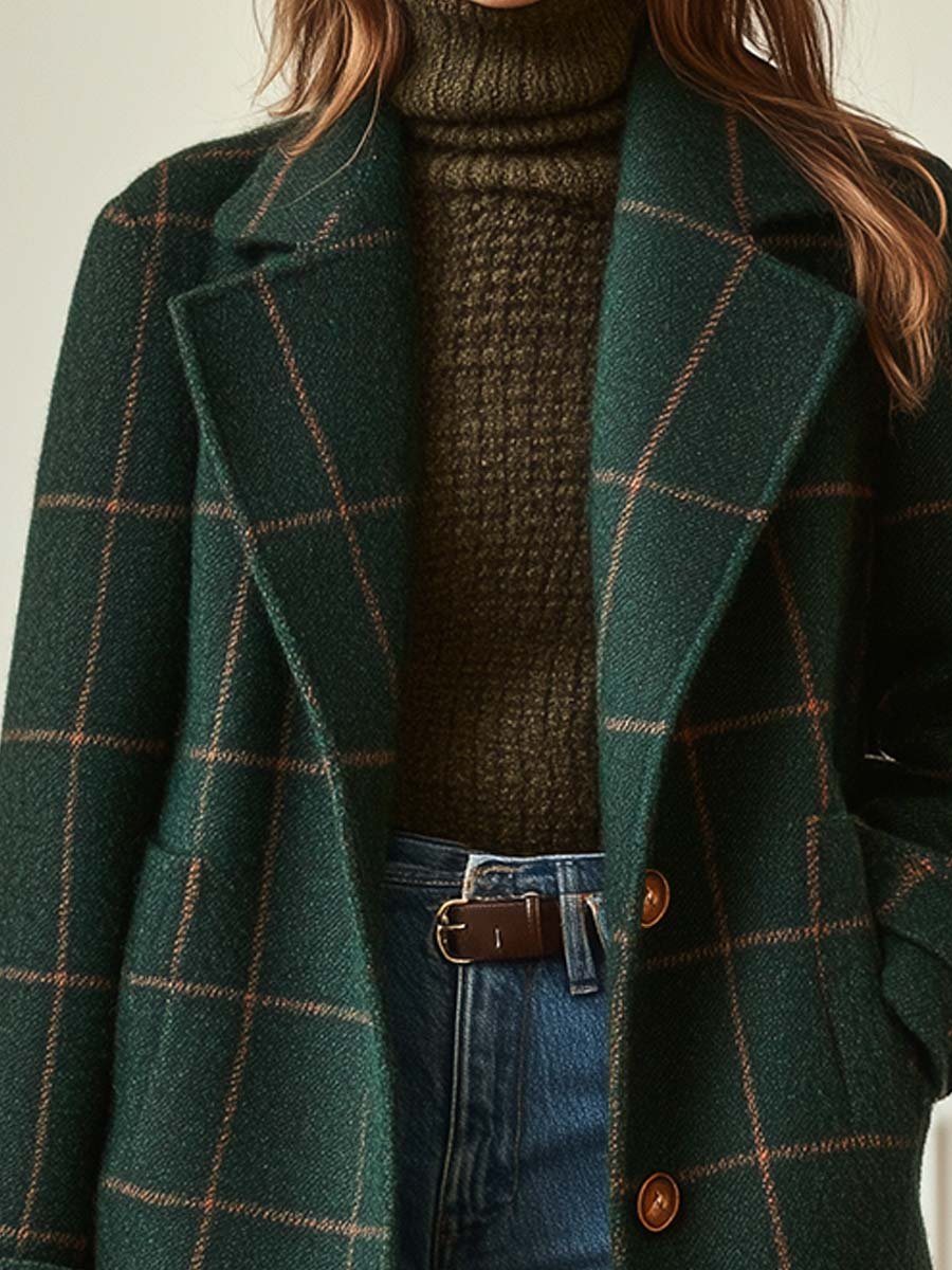 Florencia | Palton cu Aspect Tweed în Carouri și Rever Retro