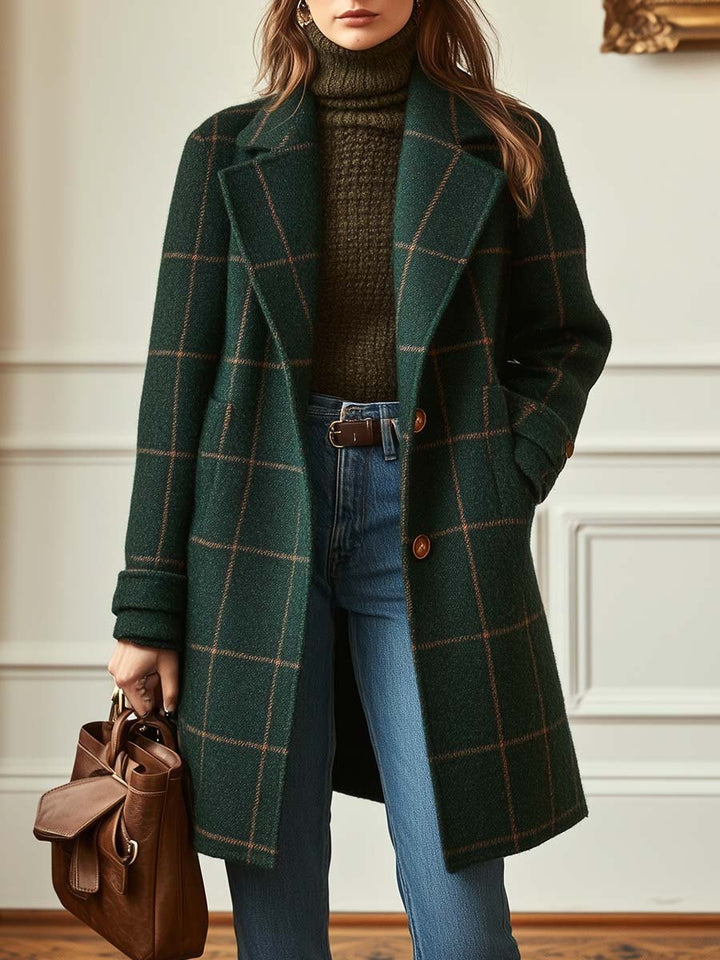 Florencia | Palton cu Aspect Tweed în Carouri și Rever Retro