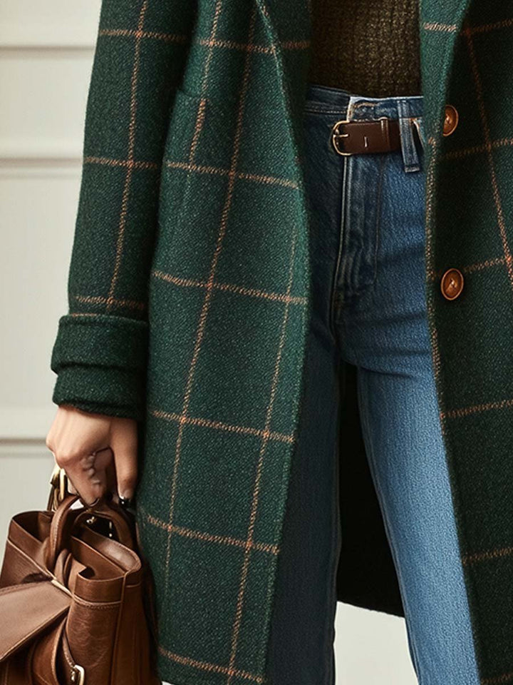 Florencia | Palton cu Aspect Tweed în Carouri și Rever Retro