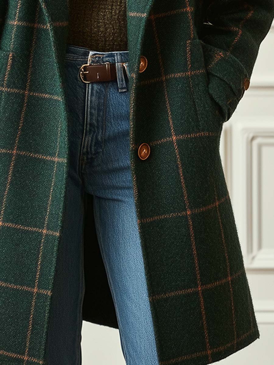 Florencia | Palton cu Aspect Tweed în Carouri și Rever Retro