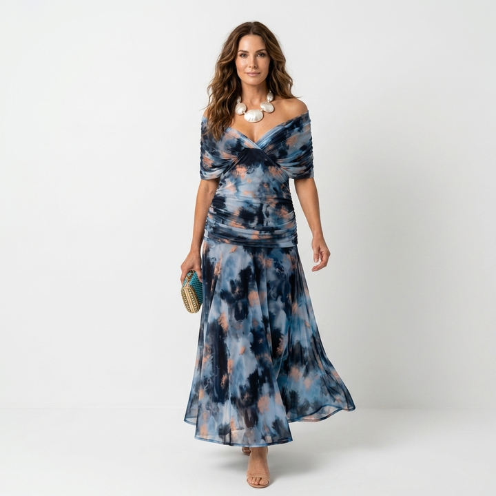 Xenia - Rochie lungă elegantă cu decolteu în V